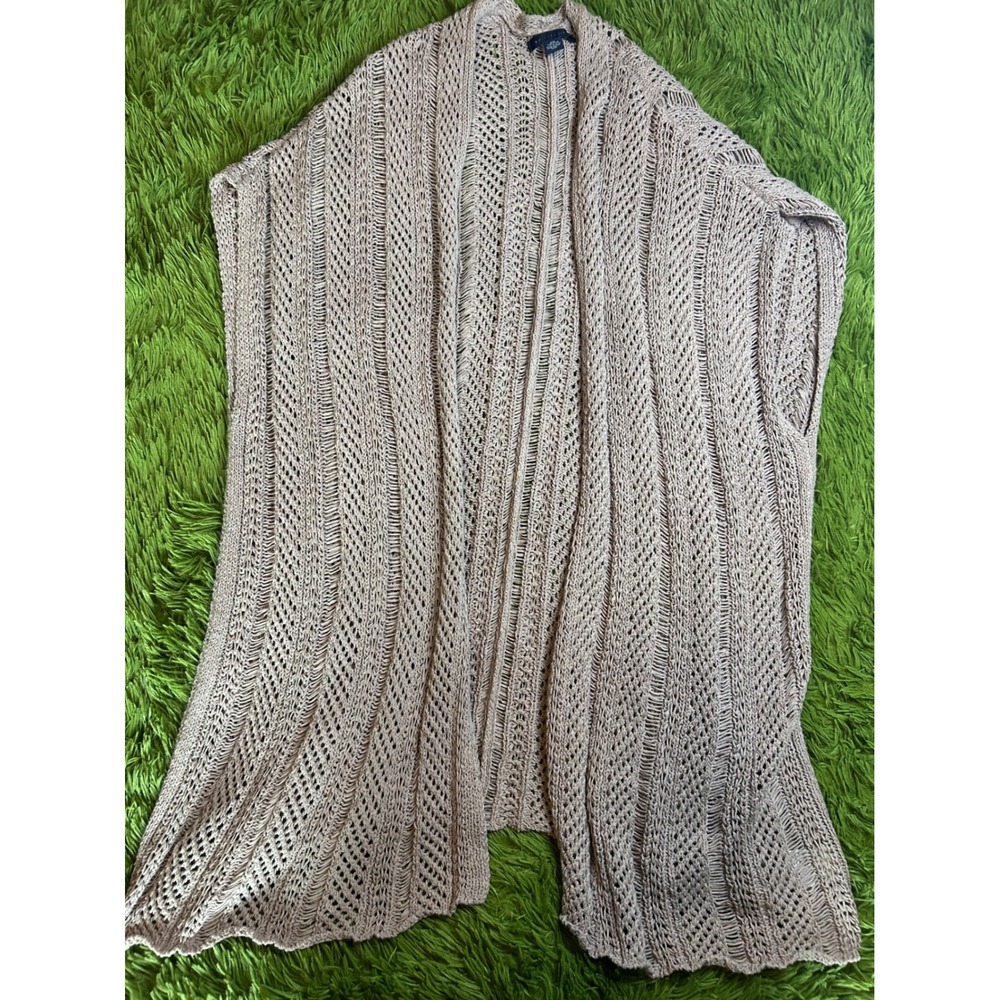 American Eagle Cardigan Vest Women XXS Taupe Crochet Knit Boho Open Front Layer